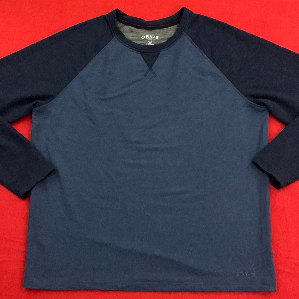 ORVIS LS Two Toned Blue Heavy Rayon/Poly Blend Jersey
